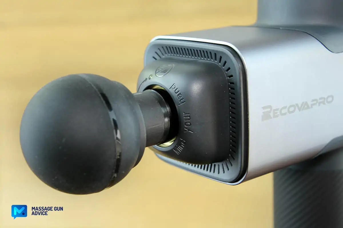 Recovapro MAX Review - A Heavy, but Amazingly Powerful Massage Gun 32 attachment ball twist-and-lock recovapro max massager