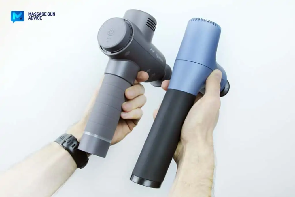 Hypervolt Comparison: Is There The One Best Hypervolt? Perhaps Not? 16 hyper volt vs ekrin 365: Luke holding them on his hands.